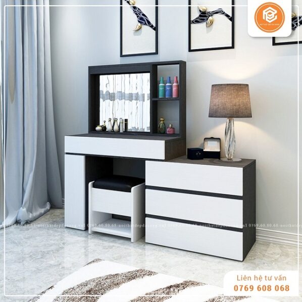 Bàn trang điểm nhựa BTD - N08 được thiết kế với nhiều hộc tủ kéo, tiết kiệm không gian lưu trữ
